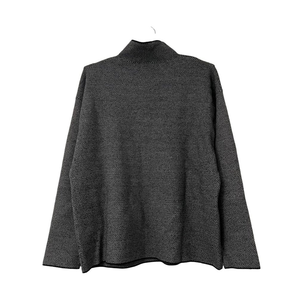Tahari Womens Gray Black Herringbone Pattern Mock Neck Thick Knit Sweater M - Picture 3 of 5